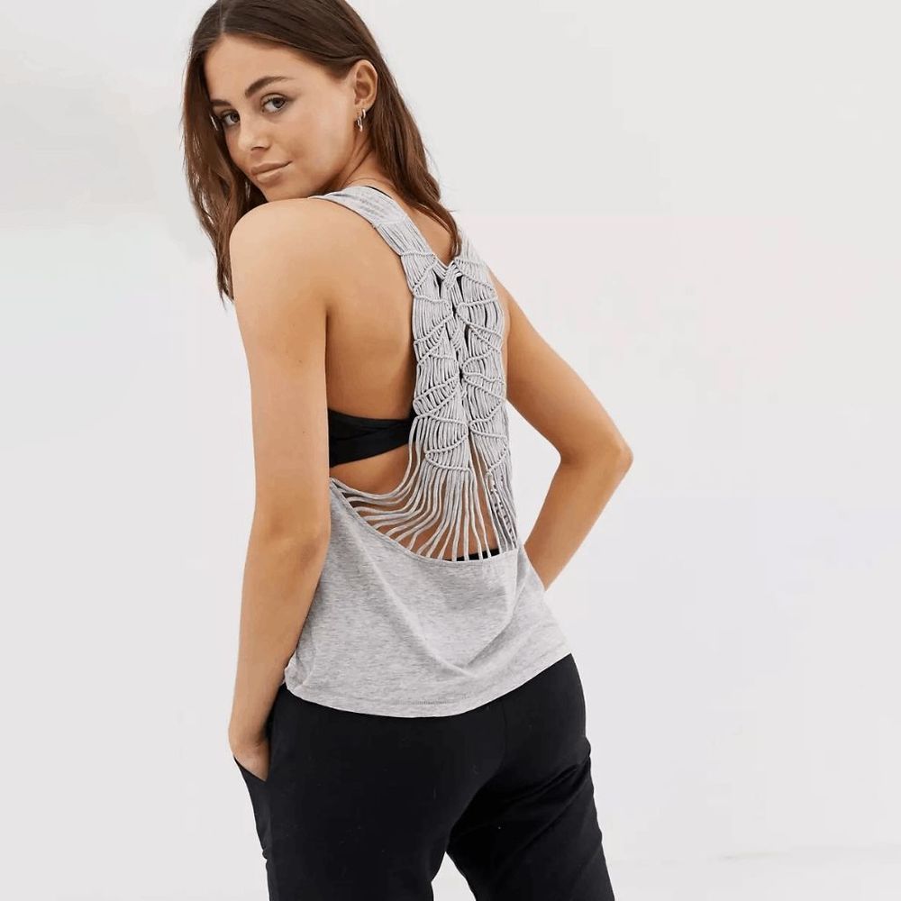 NWOT Free People Strappy Back Gray Woven Tank Top - Picture 11 of 15
